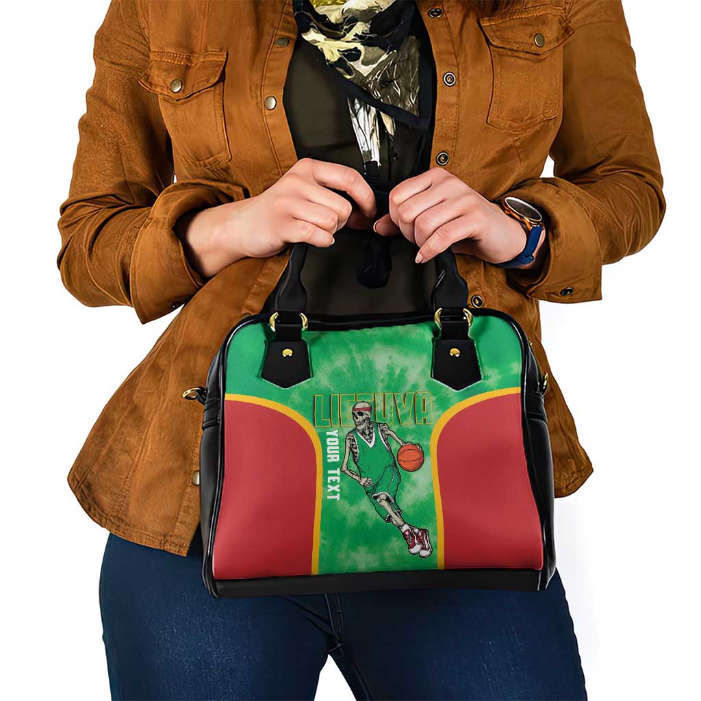 Lithuania Tie Dye Basketball Custom Shoulder Handbag Lietuva Skeleton Green LT14