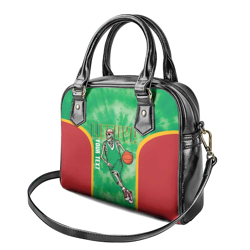 Lithuania Tie Dye Basketball Custom Shoulder Handbag Lietuva Skeleton Green LT14