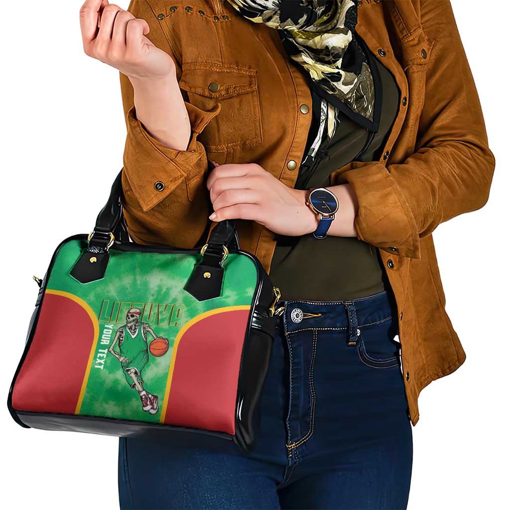 Lithuania Tie Dye Basketball Custom Shoulder Handbag Lietuva Skeleton Green LT14
