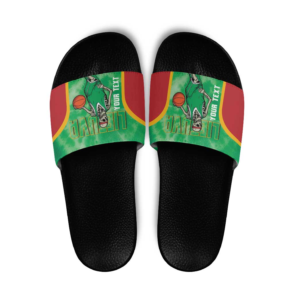 Lithuania Tie Dye Basketball Custom Slide Sandals Lietuva Skeleton Green LT14