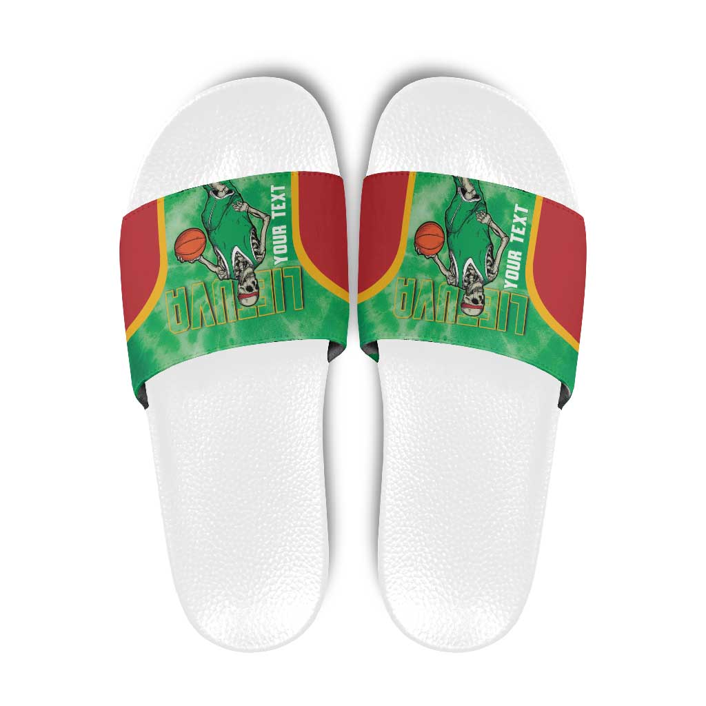 Lithuania Tie Dye Basketball Custom Slide Sandals Lietuva Skeleton Green LT14