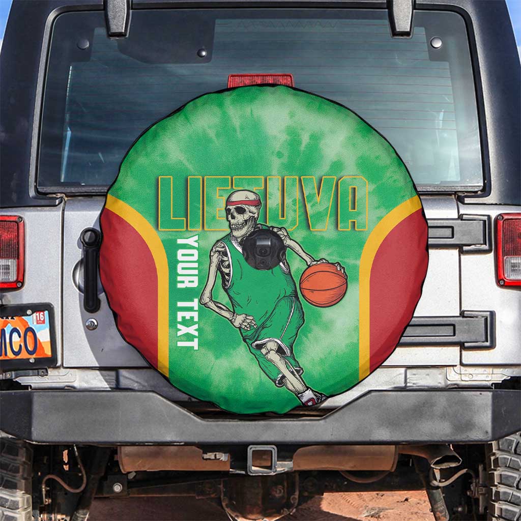 Lithuania Tie Dye Basketball Custom Spare Tire Cover Lietuva Skeleton Green LT14