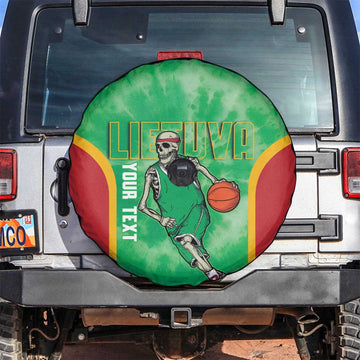 Lithuania Tie Dye Basketball Custom Spare Tire Cover Lietuva Skeleton Green LT14