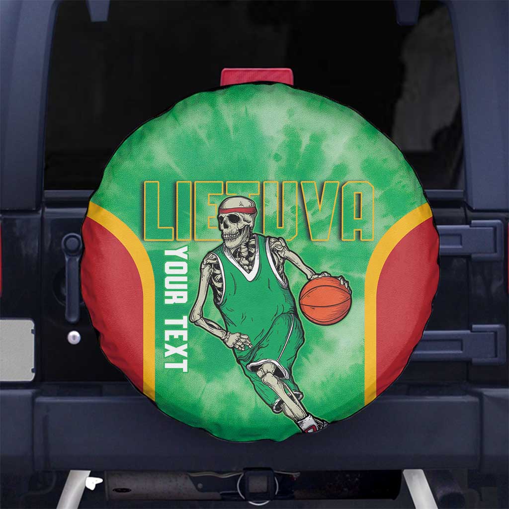 Lithuania Tie Dye Basketball Custom Spare Tire Cover Lietuva Skeleton Green LT14