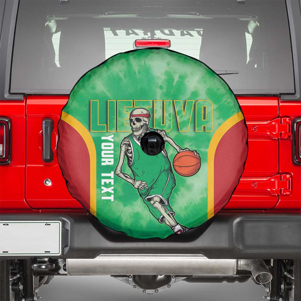 Lithuania Tie Dye Basketball Custom Spare Tire Cover Lietuva Skeleton Green LT14