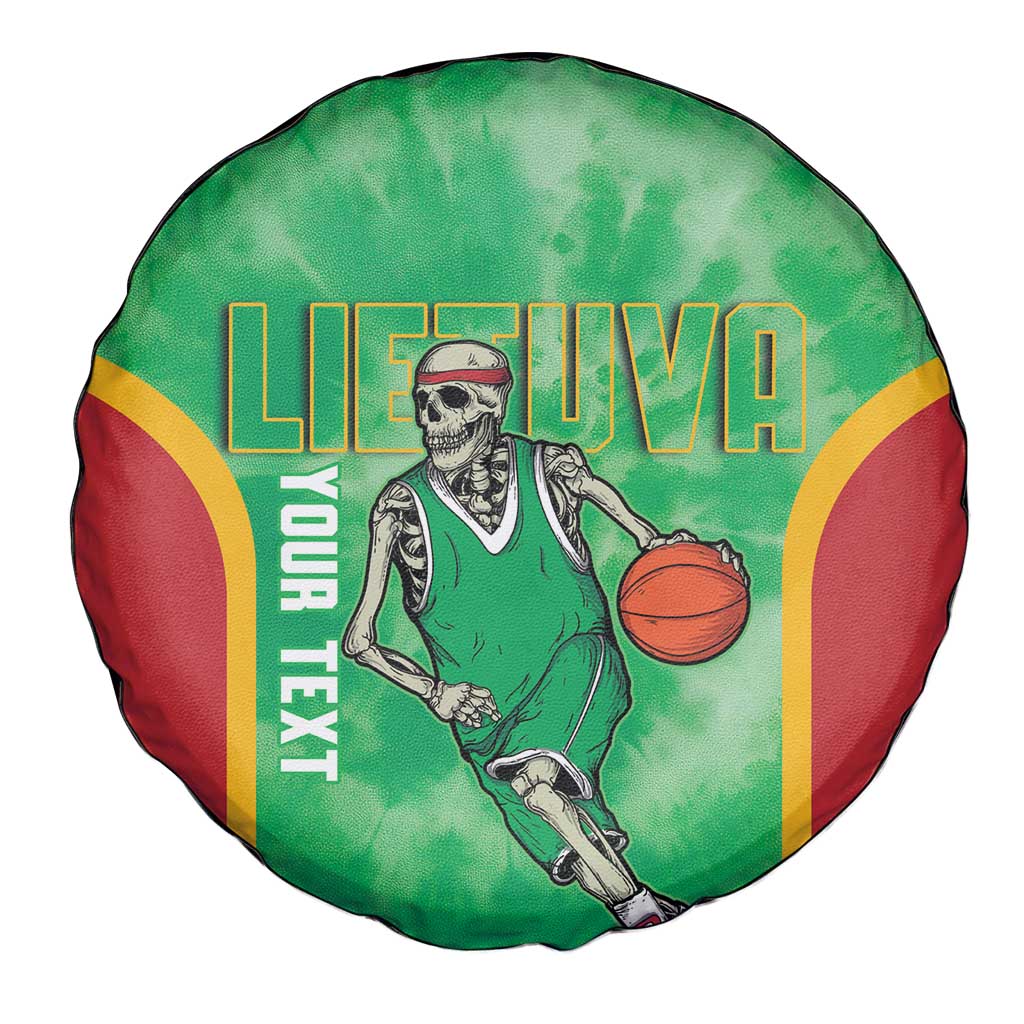 Lithuania Tie Dye Basketball Custom Spare Tire Cover Lietuva Skeleton Green LT14