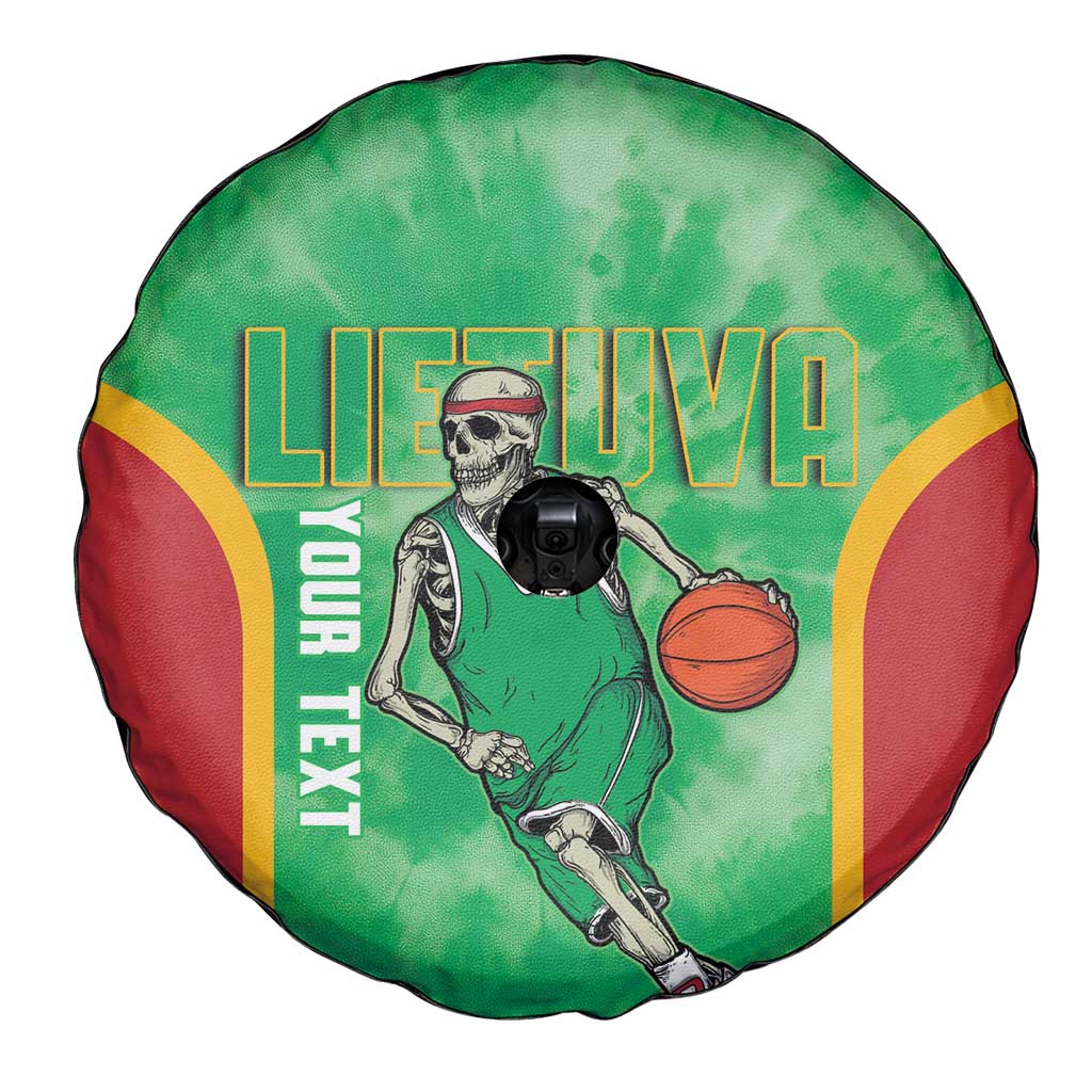 Lithuania Tie Dye Basketball Custom Spare Tire Cover Lietuva Skeleton Green LT14