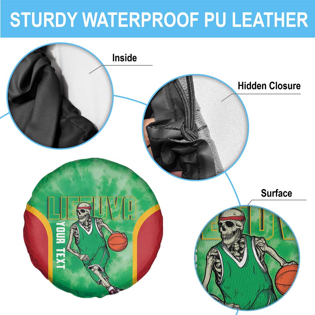 Lithuania Tie Dye Basketball Custom Spare Tire Cover Lietuva Skeleton Green LT14