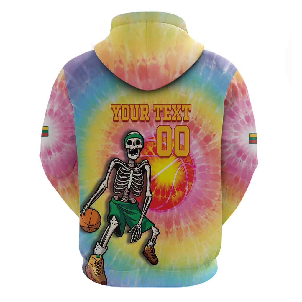 Lithuania Basketball Custom Hoodie 100th Anniversary Skeleton Colorful Tie Dye LT14