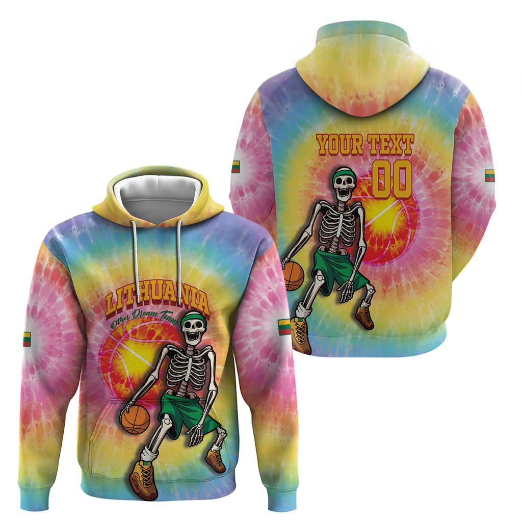 Lithuania Basketball Custom Hoodie 100th Anniversary Skeleton Colorful Tie Dye LT14