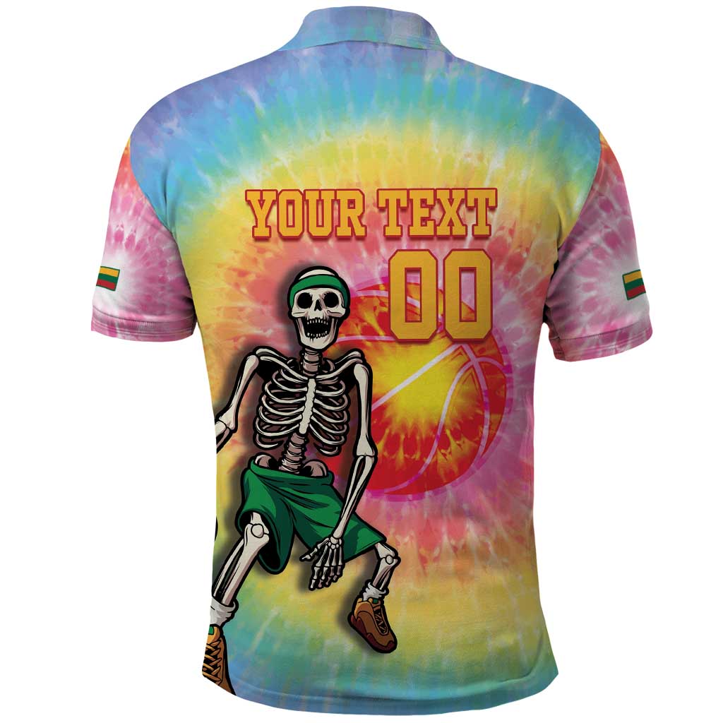 Lithuania Basketball Custom Polo Shirt 100th Anniversary Skeleton Colorful Tie Dye LT14