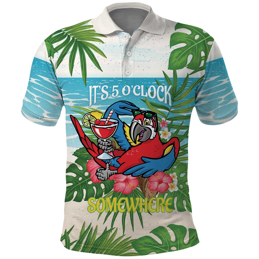 Guyana Christmas Polo Shirt Chilling Macaw It's 5 o'clock Somewhere LT14