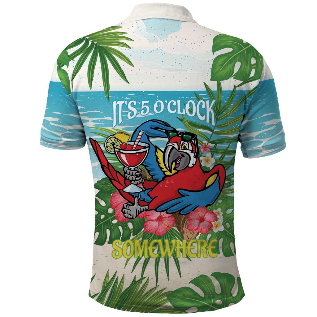Guyana Christmas Polo Shirt Chilling Macaw It's 5 o'clock Somewhere LT14