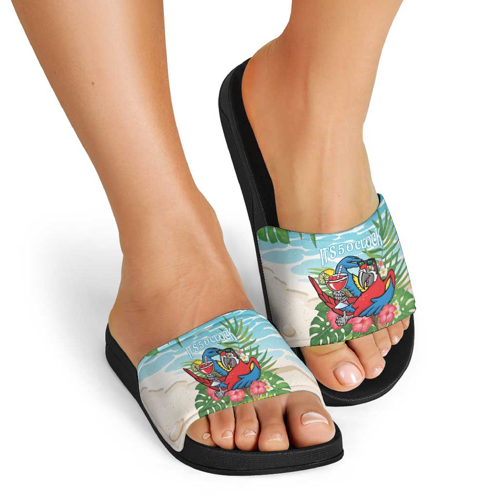Guyana Christmas Slide Sandals Chilling Macaw It's 5 o'clock Somewhere LT14