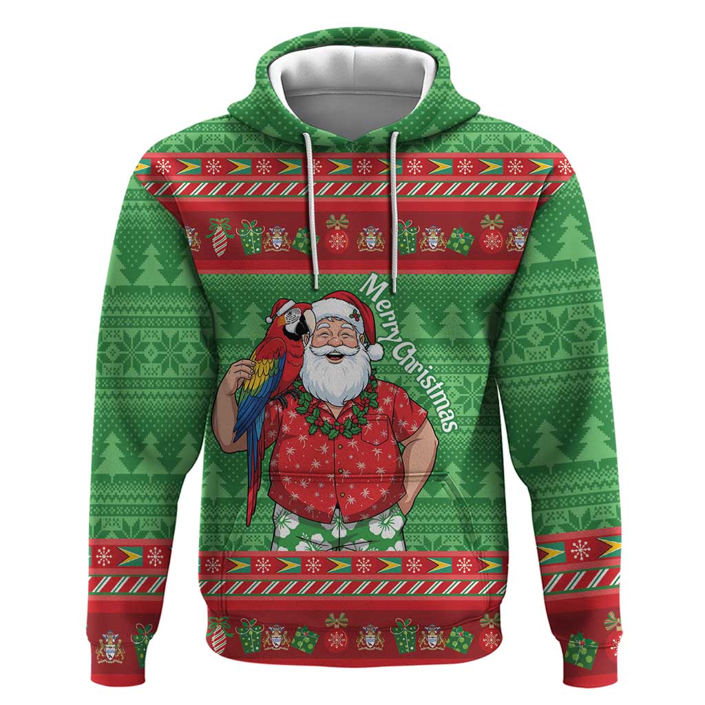 Guyana Christmas Hoodie Santa With Macaw Parrot Merry Xmas LT14