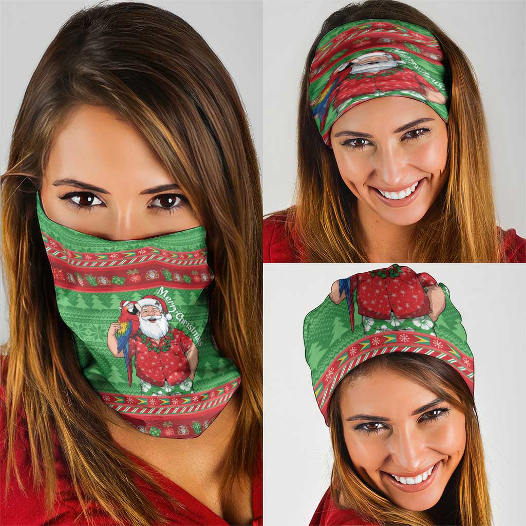 Guyana Christmas Neck Gaiter Santa With Macaw Parrot Merry Xmas LT14