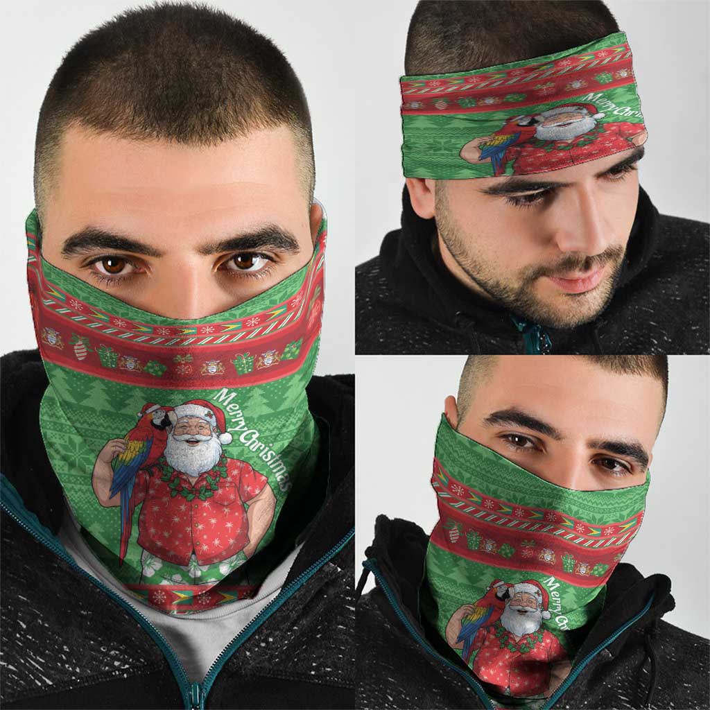 Guyana Christmas Neck Gaiter Santa With Macaw Parrot Merry Xmas LT14