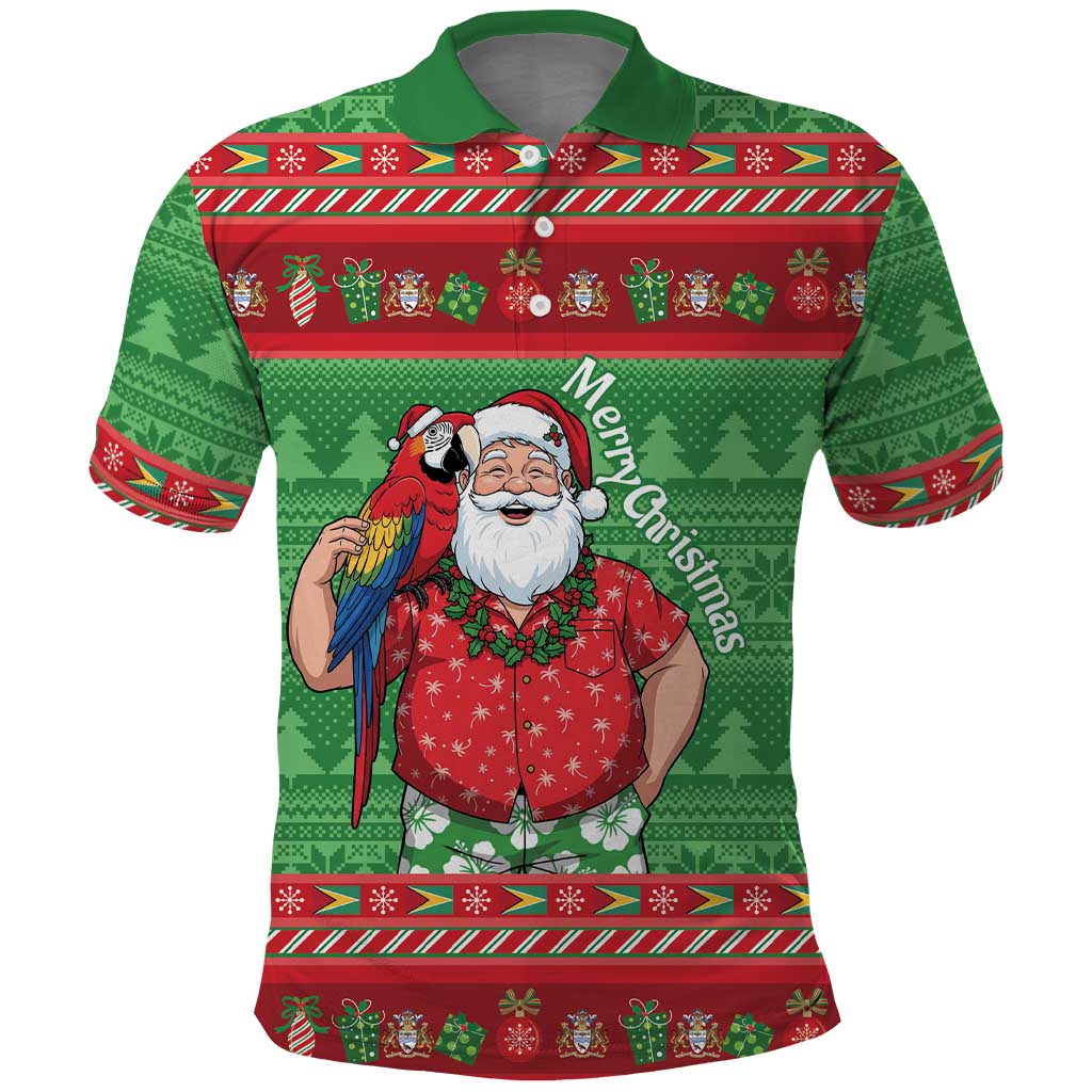 Guyana Christmas Polo Shirt Santa With Macaw Parrot Merry Xmas LT14