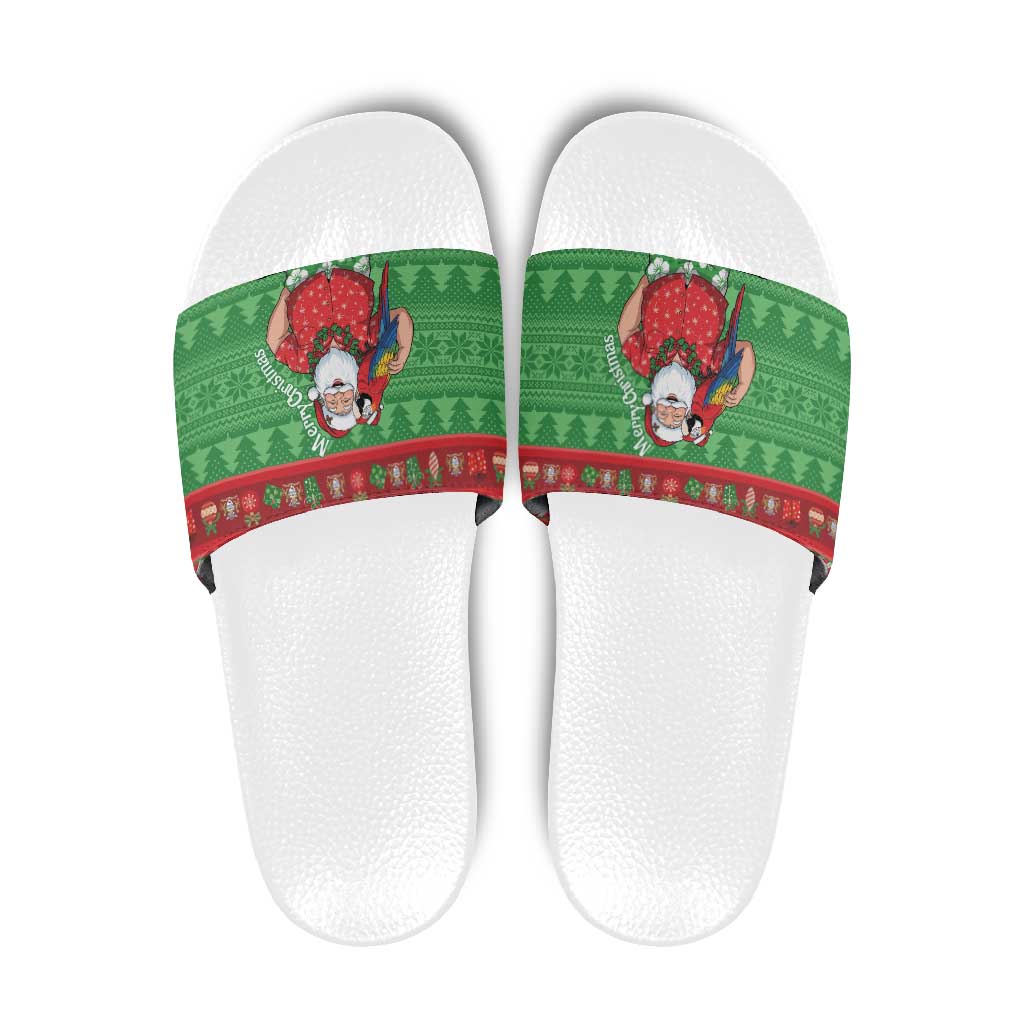Guyana Christmas Slide Sandals Santa With Macaw Parrot Merry Xmas LT14