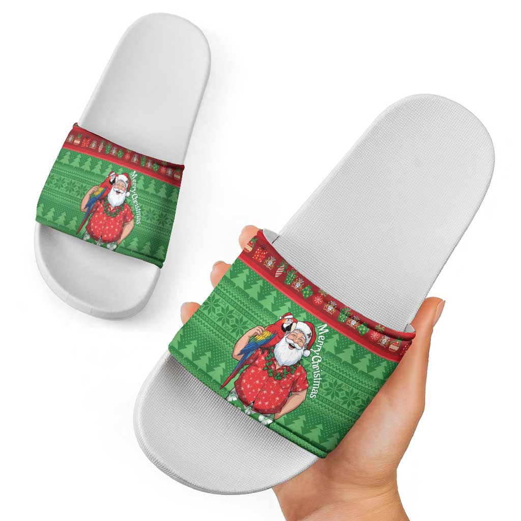 Guyana Christmas Slide Sandals Santa With Macaw Parrot Merry Xmas LT14