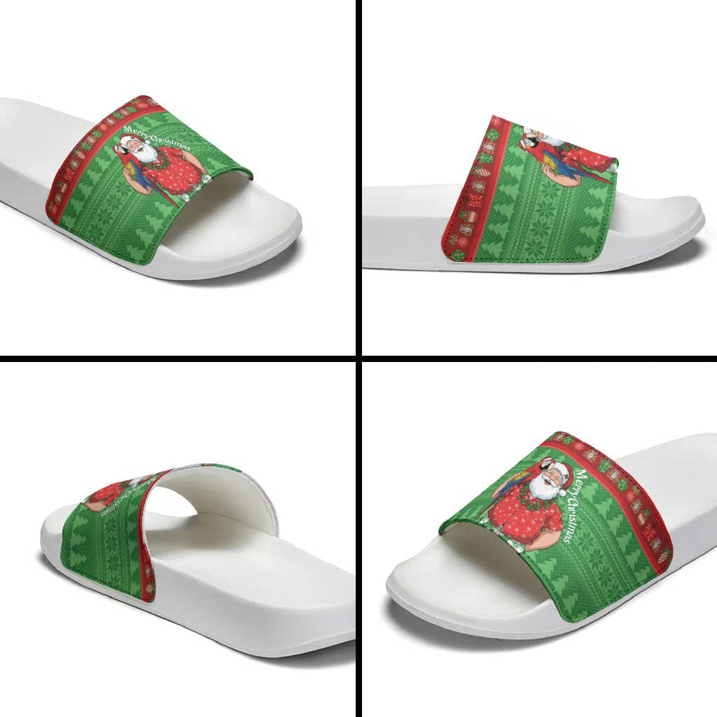 Guyana Christmas Slide Sandals Santa With Macaw Parrot Merry Xmas LT14