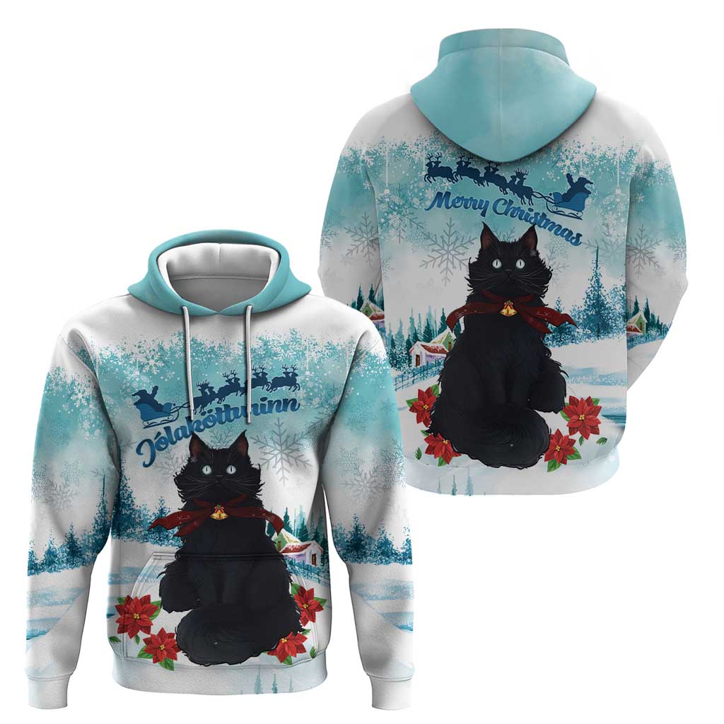 Iceland Yule Cat Christmas Hoodie Jolakotturinn With Poinsettia - Winter Vibes LT14