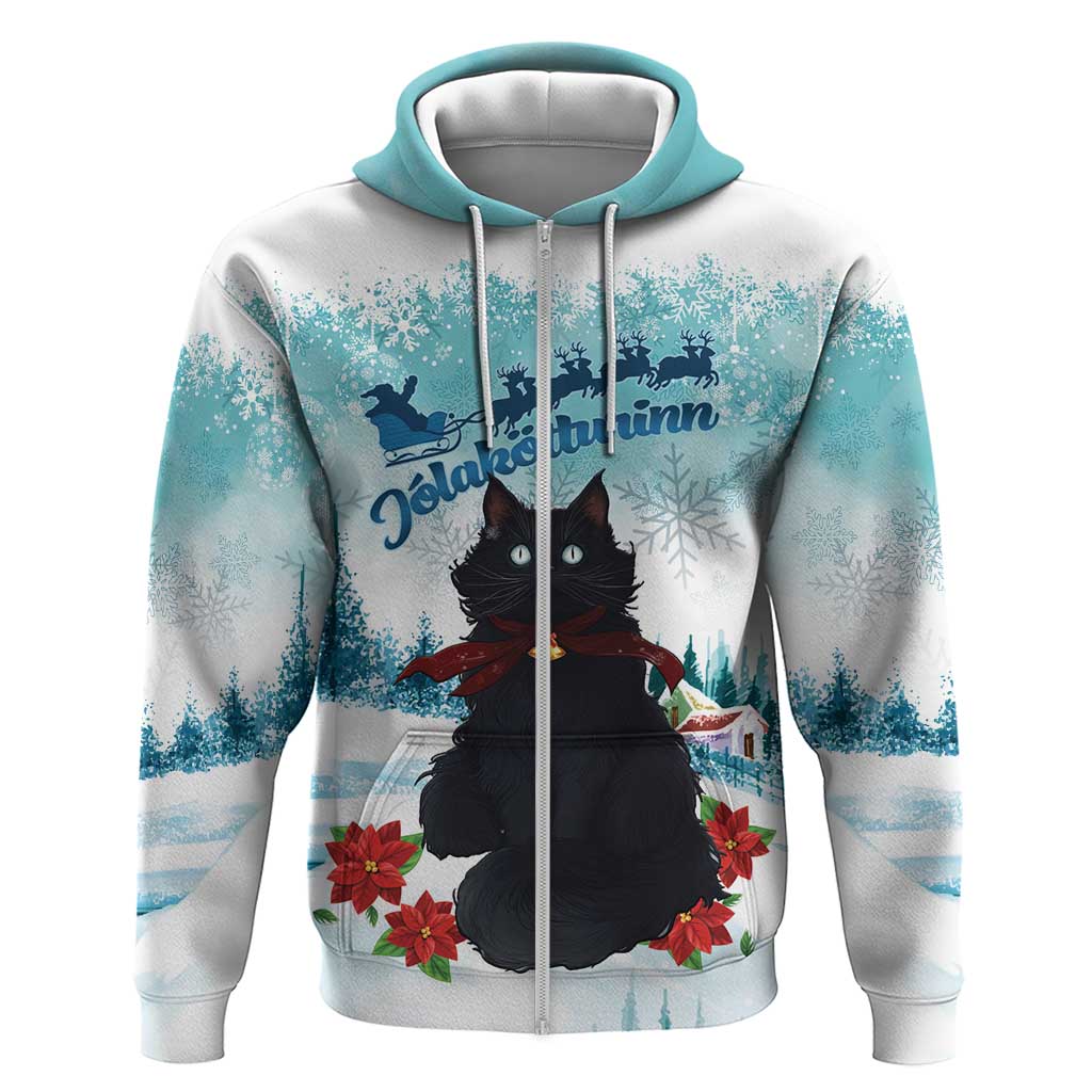 Iceland Yule Cat Christmas Hoodie Jolakotturinn With Poinsettia - Winter Vibes LT14