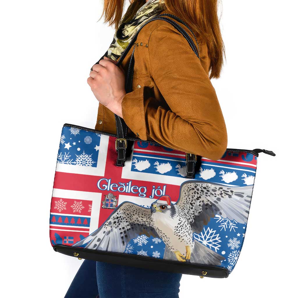 Iceland Christmas Leather Tote Bag Gyrfalcon Santa Merry Xmas LT14