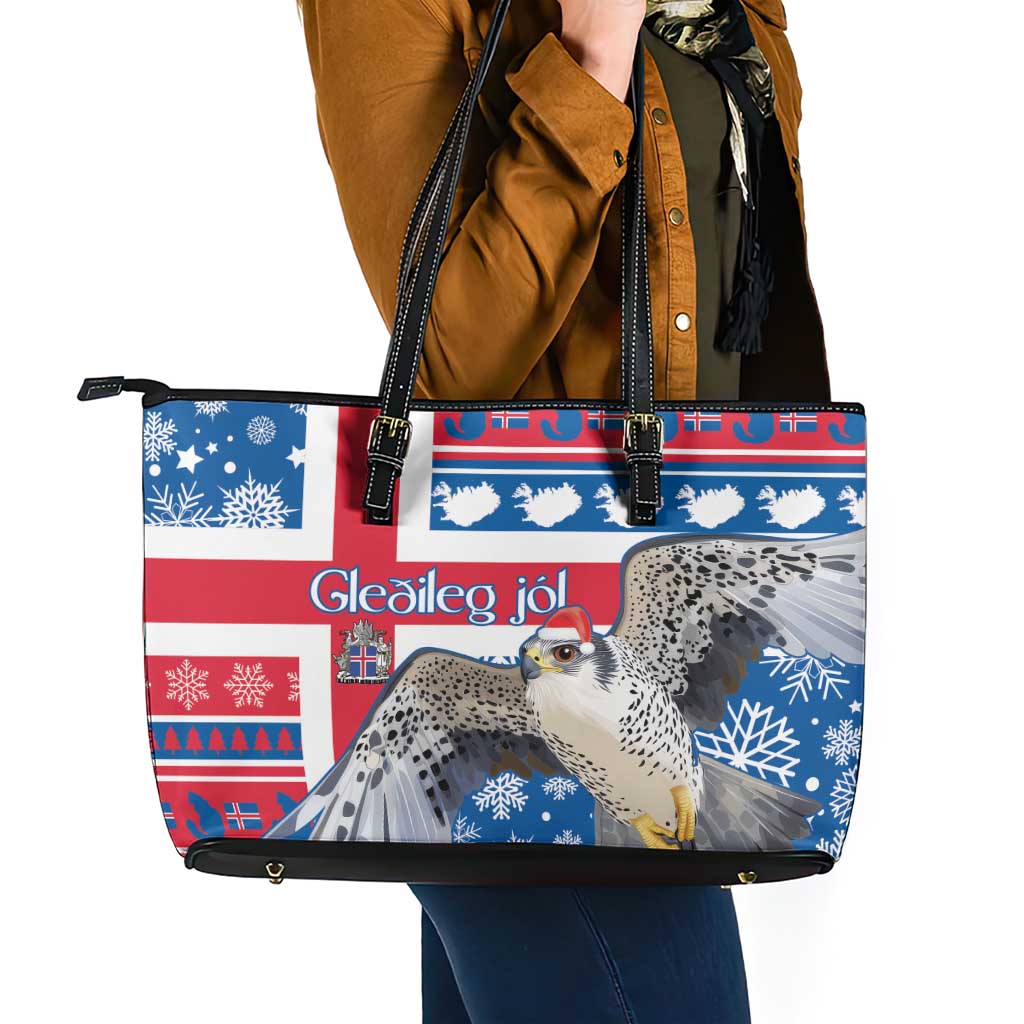 Iceland Christmas Leather Tote Bag Gyrfalcon Santa Merry Xmas LT14