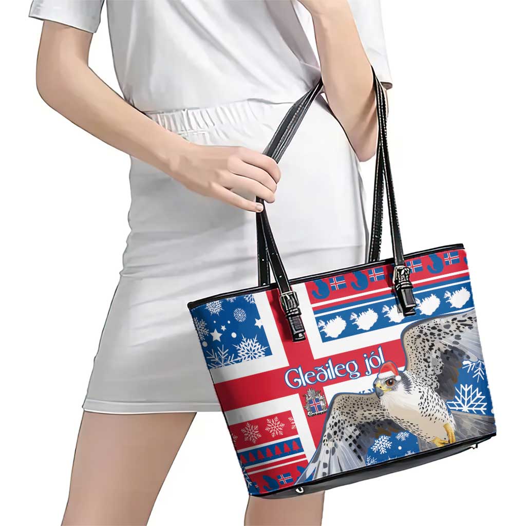 Iceland Christmas Leather Tote Bag Gyrfalcon Santa Merry Xmas LT14