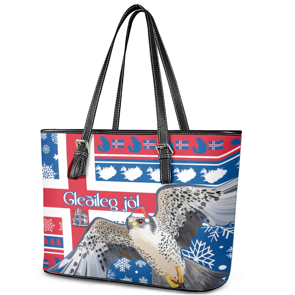 Iceland Christmas Leather Tote Bag Gyrfalcon Santa Merry Xmas LT14
