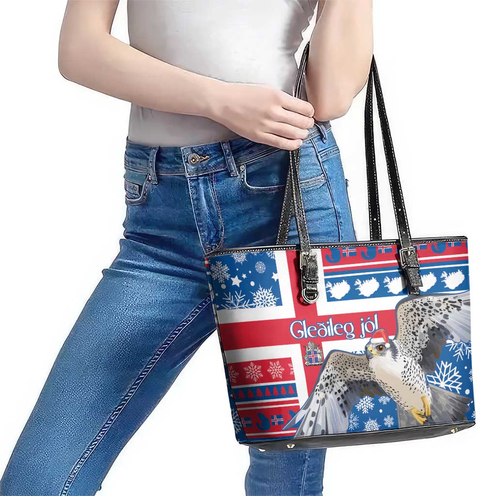 Iceland Christmas Leather Tote Bag Gyrfalcon Santa Merry Xmas LT14