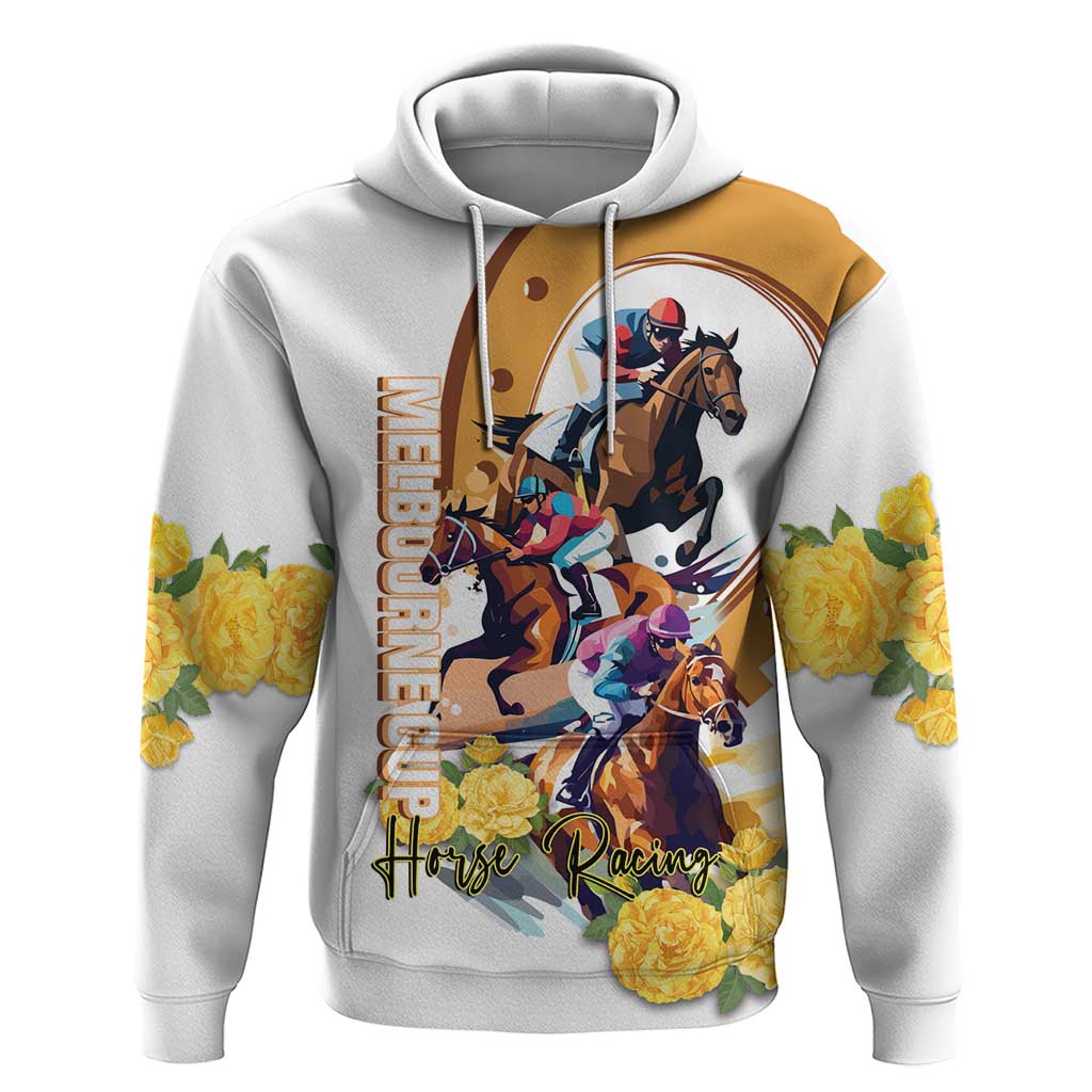 Melbourne Cup Australia Hoodie Horse Racing Horseshoe Mix Yellow Roses LT14