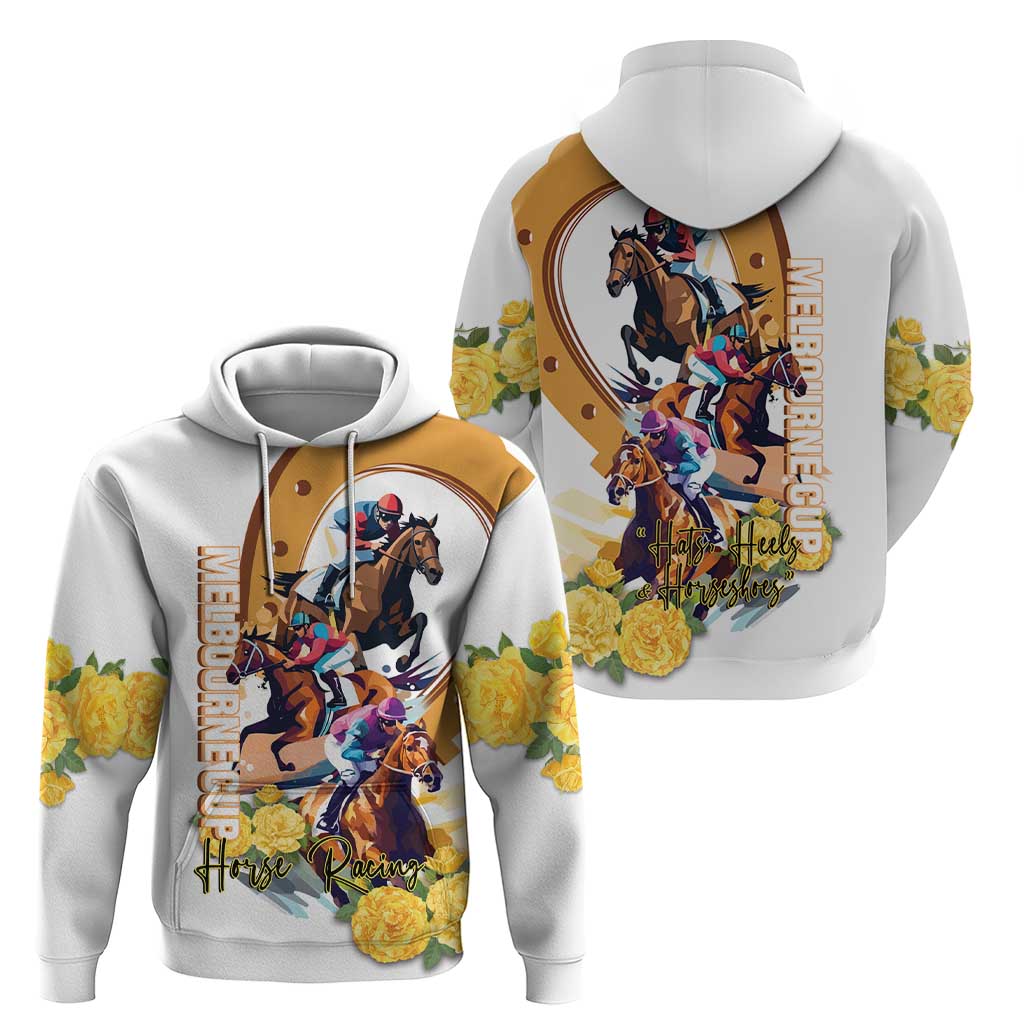 Melbourne Cup Australia Hoodie Horse Racing Horseshoe Mix Yellow Roses LT14