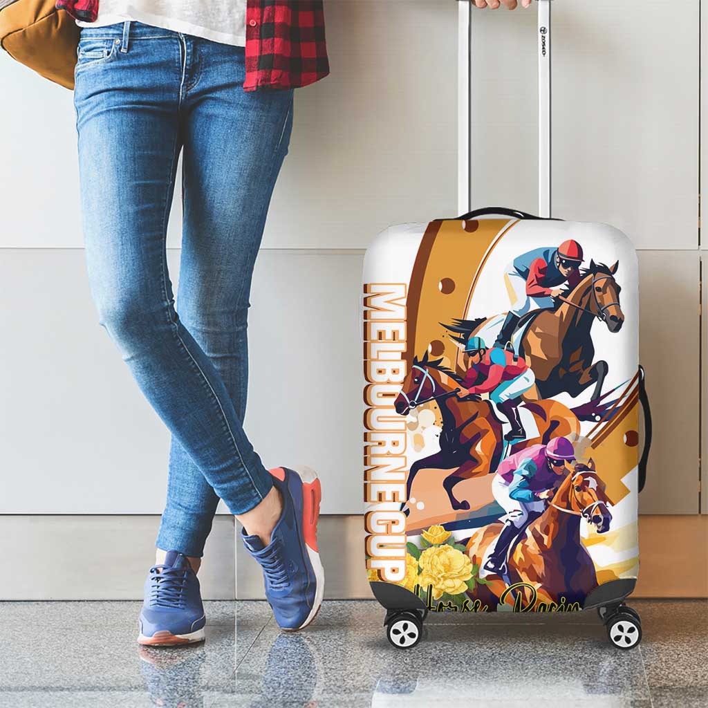 Melbourne Cup Australia Luggage Cover Horse Racing Horseshoe Mix Yellow Roses LT14