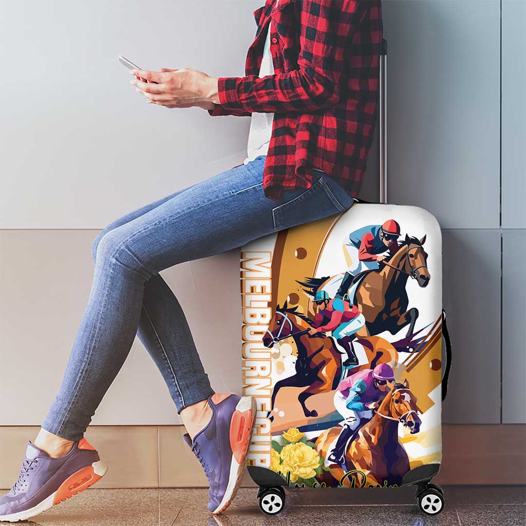 Melbourne Cup Australia Luggage Cover Horse Racing Horseshoe Mix Yellow Roses LT14