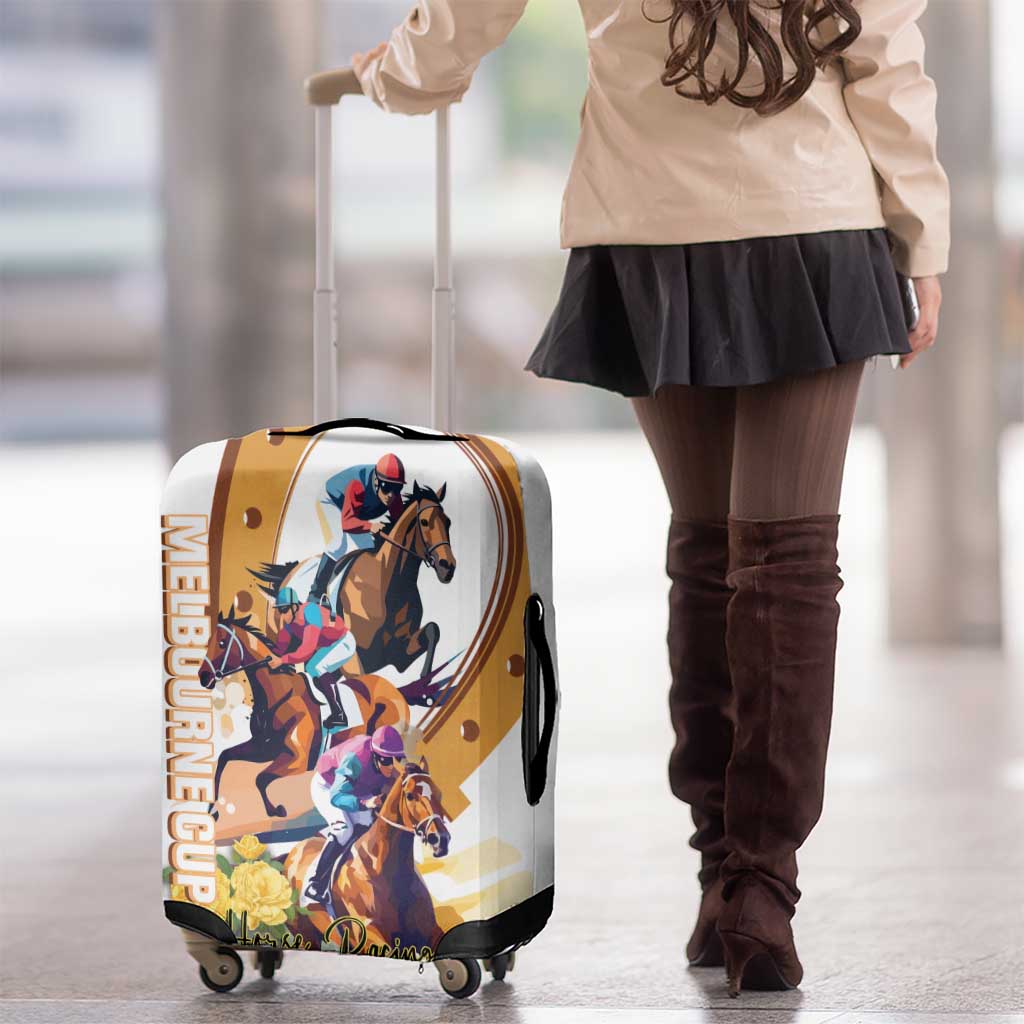 Melbourne Cup Australia Luggage Cover Horse Racing Horseshoe Mix Yellow Roses LT14