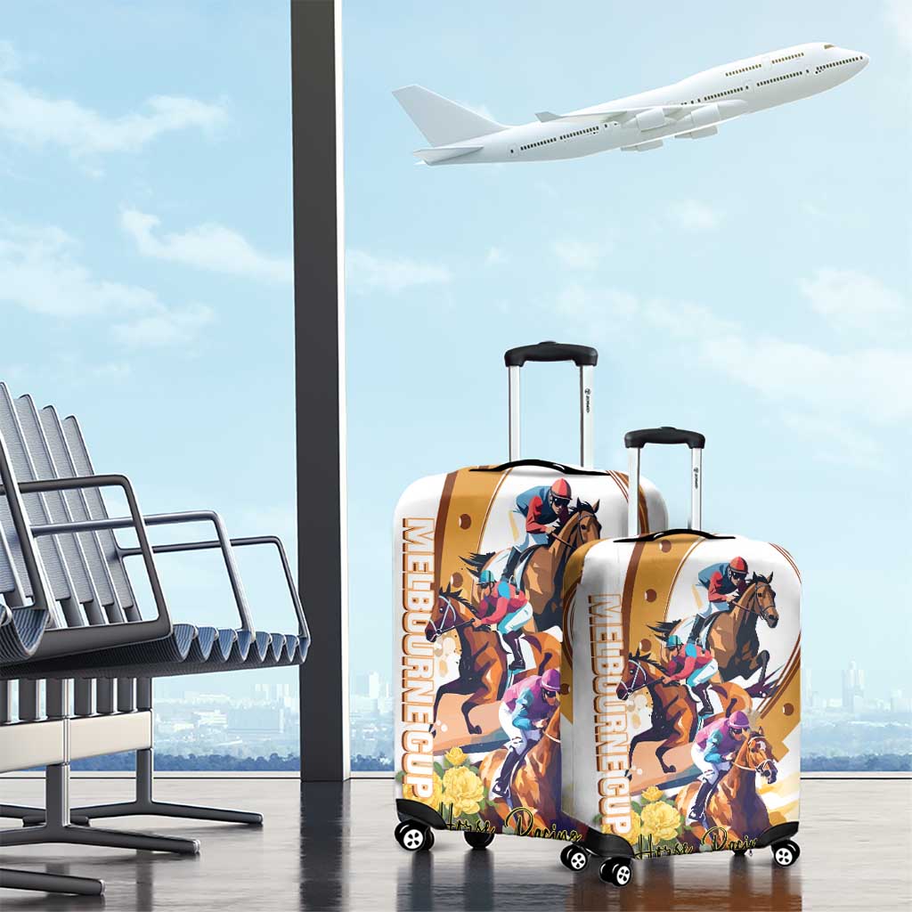 Melbourne Cup Australia Luggage Cover Horse Racing Horseshoe Mix Yellow Roses LT14