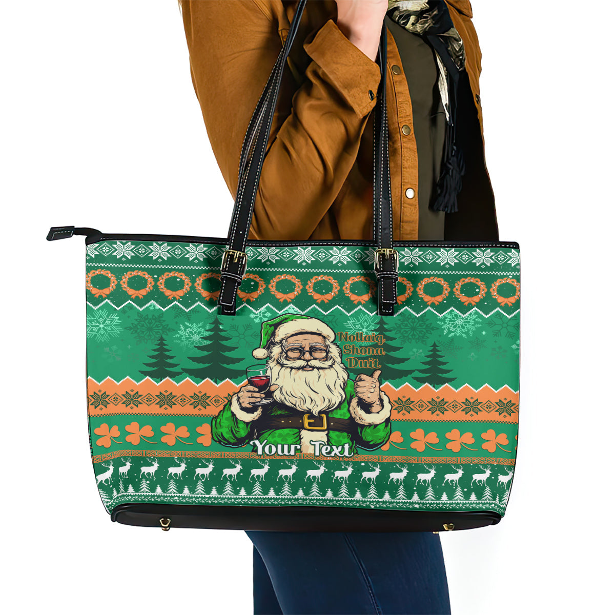 Personalised Ireland Christmas Leather Tote Bag Irish Santa Claus Nollaig Shona Duit LT14