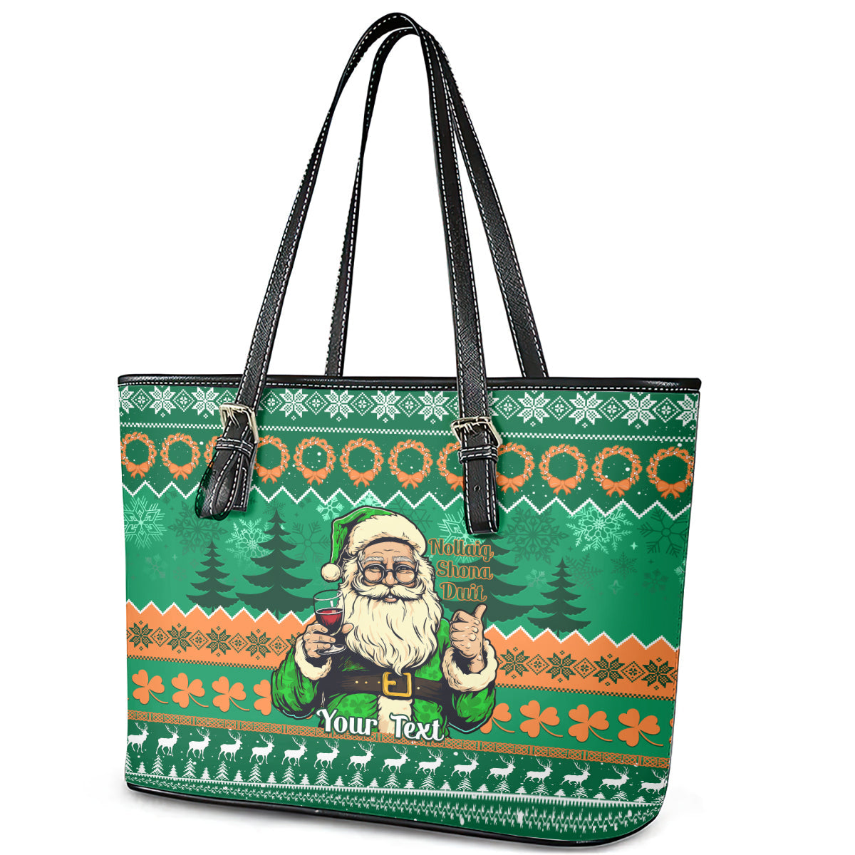 Personalised Ireland Christmas Leather Tote Bag Irish Santa Claus Nollaig Shona Duit LT14