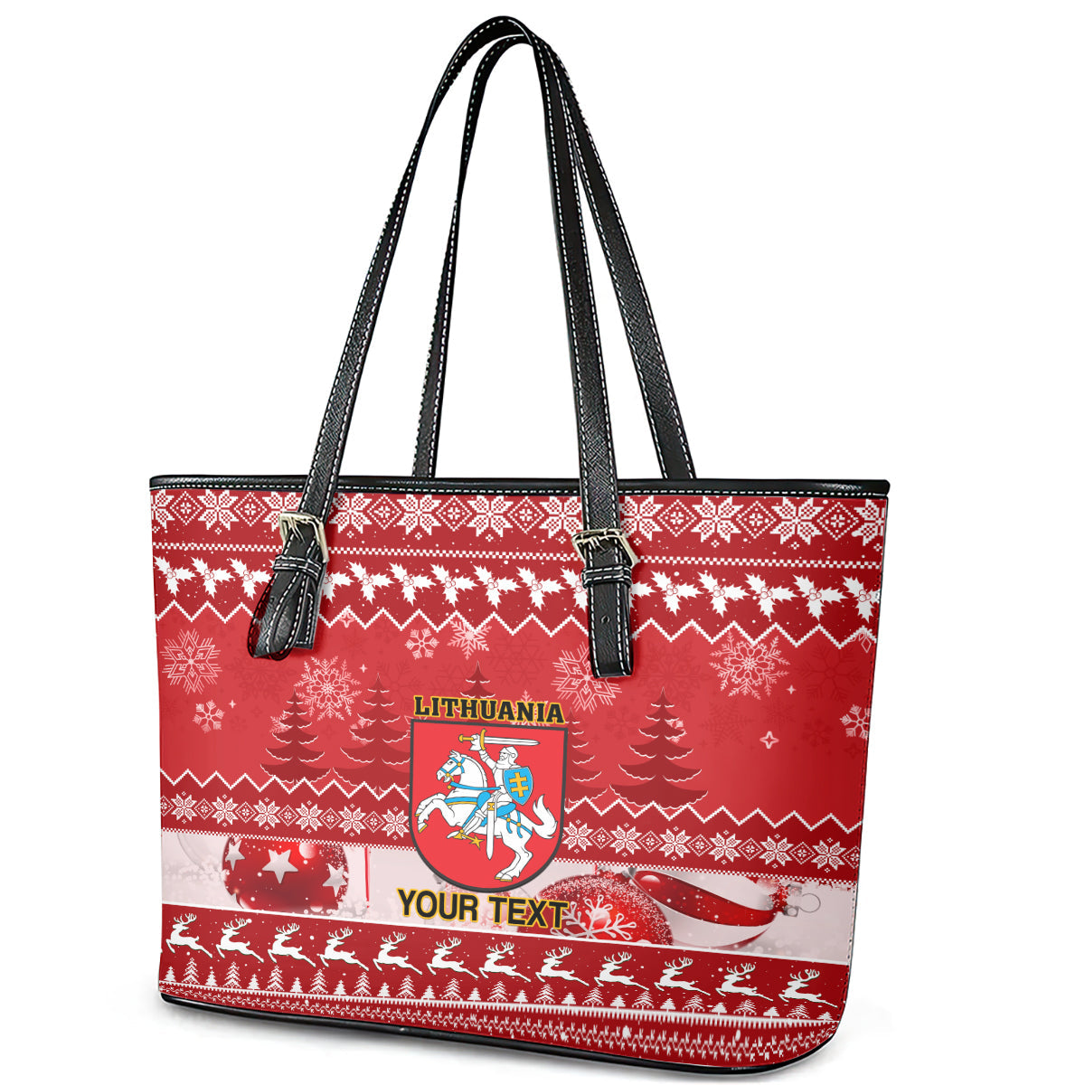 Personalised Lithuania Christmas Leather Tote Bag Linksmu Kaledu LT14