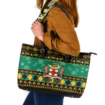 Personalised Jamaica Christmas Leather Tote Bag Jamaican Coat Of Arms Xmas Vibes LT14