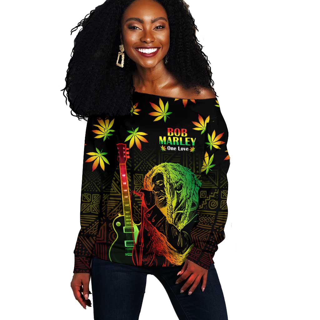 Afro Jamaica Legend Bob Day Off Shoulder Sweater One Love Jamaican Reggae African Pattern LT14