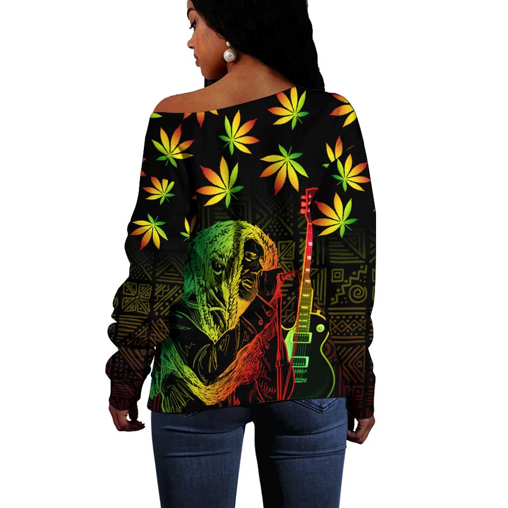 Afro Jamaica Legend Bob Day Off Shoulder Sweater One Love Jamaican Reggae African Pattern LT14