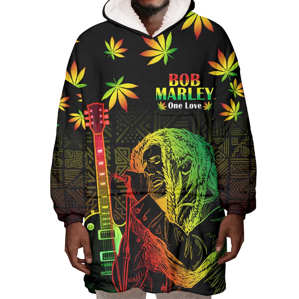 Afro Jamaica Legend Bob Day Wearable Blanket Hoodie One Love Jamaican Reggae African Pattern LT14