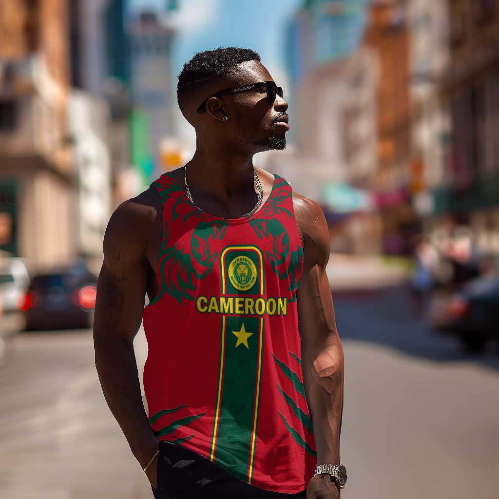Custom Cameroon Football Men Tank Top 2024 African Nations Go Champions Lion Style LT14