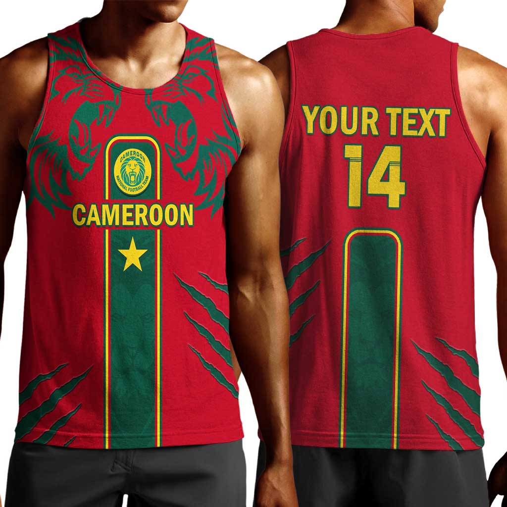 Custom Cameroon Football Men Tank Top 2024 African Nations Go Champions Lion Style LT14
