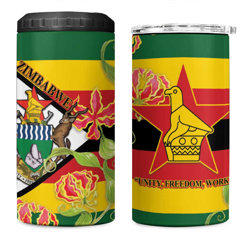 Nyika yeZimbabwe 4 in 1 Can Cooler Tumbler Happy Independence Day - Flame Lily Flowers LT14