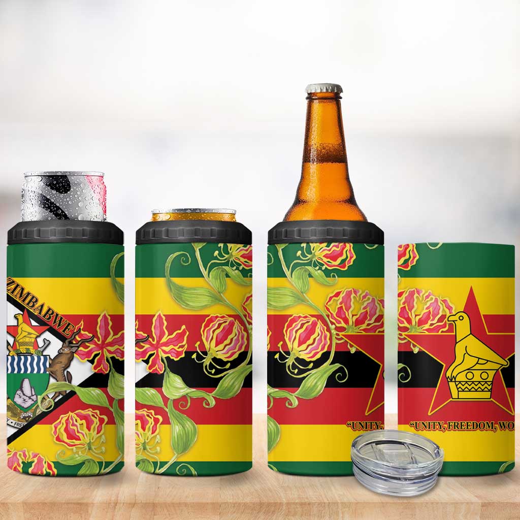 Nyika yeZimbabwe 4 in 1 Can Cooler Tumbler Happy Independence Day - Flame Lily Flowers LT14