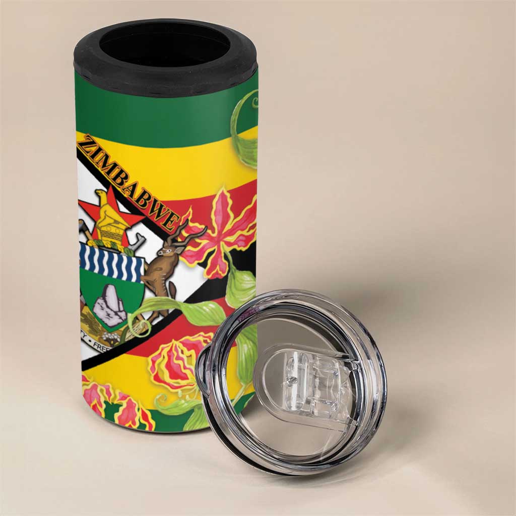 Nyika yeZimbabwe 4 in 1 Can Cooler Tumbler Happy Independence Day - Flame Lily Flowers LT14